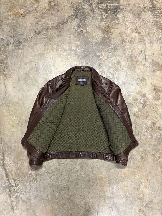 vintage 1990s cowhide BOMBER leather jacket M brown STUCTURE motorcycle Y2K - Picture 4 of 8